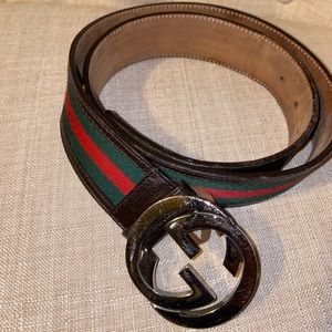 Gucci red and green lather belt